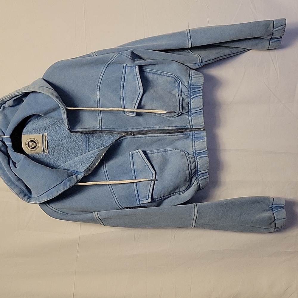 Urban Outfitters Powder Blue Cropped Hooded Bomber Jacket